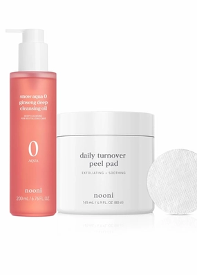 NOONI Facial Toner Pads - Glycolic Acid Pads 80 EA   Facial Cleanser - Snow Aqua 0 Ginseng Deep Cleansing Oil, 6.76 FL.Oz (200 ml) Bundle