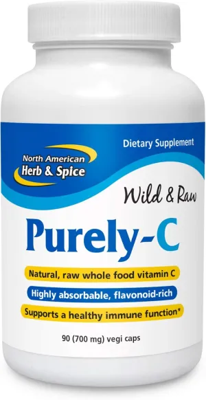 NORTH AMERICAN HERB & SPICE Purely-C - 90 Capsules - Healthy Immune Function - Camu Camu Berries, Wild Berries, Rose HIPS - Non-GMO - 30 Total Servings