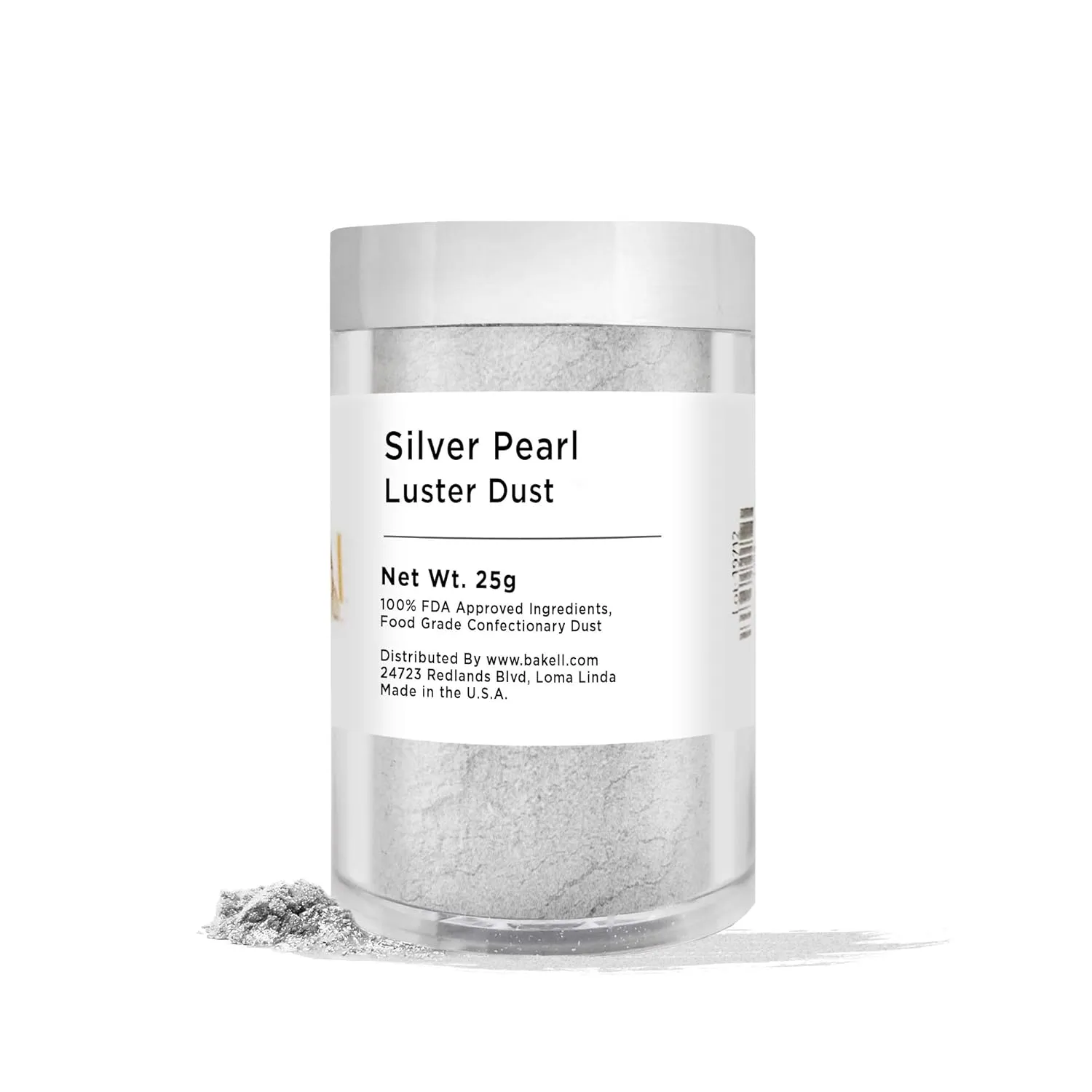 Nu Silver BAKELL Edible Luster Dust & Paint | LUSTER DUST | KOSHER Certified | Halal Certified Paint, Powder & Dust | 100% Edible & Food Grade| Cakes, Vegan Paint & Dust (25g, Nu Silver)