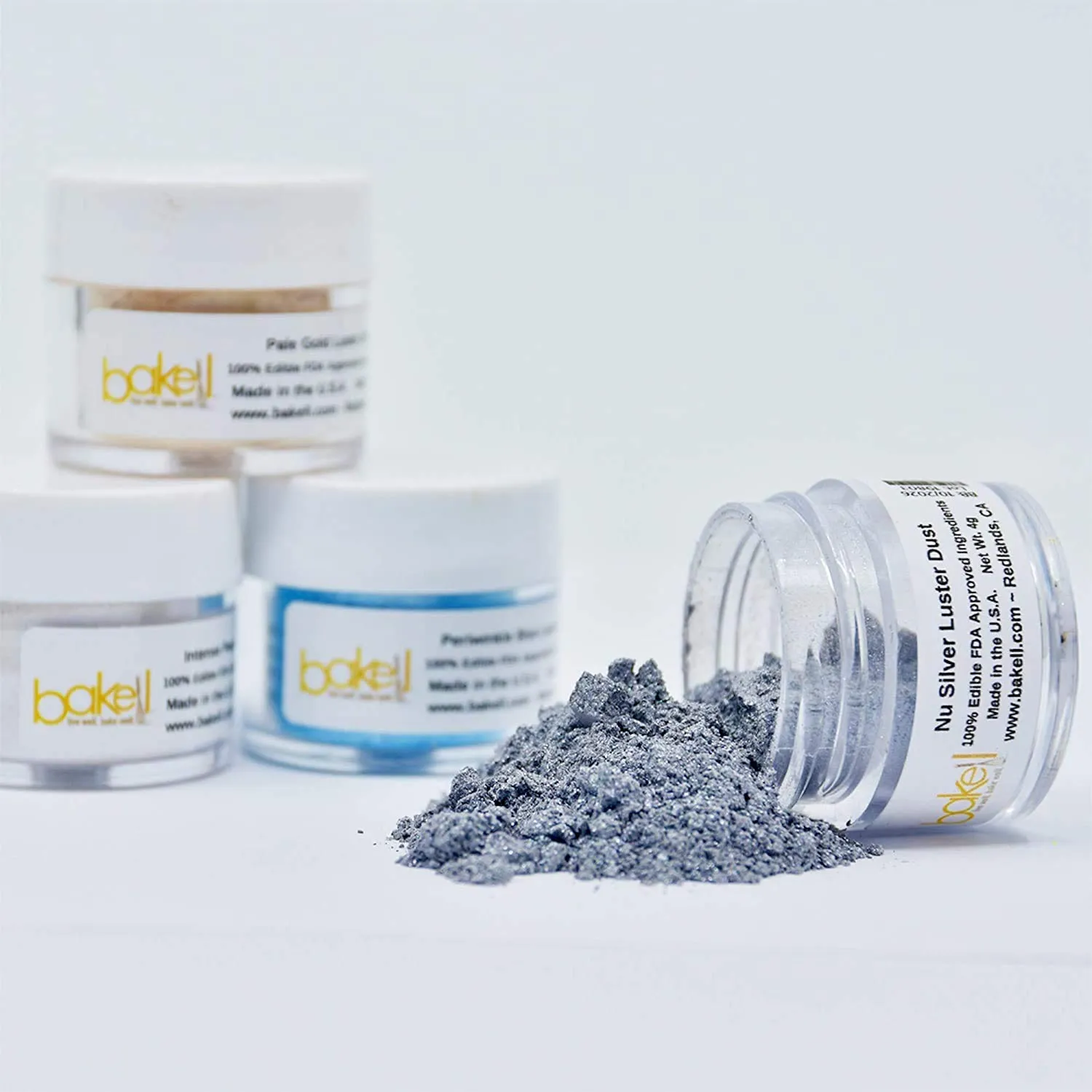 Nu Silver BAKELL Edible Luster Dust & Paint | LUSTER DUST | KOSHER Certified | Halal Certified Paint, Powder & Dust | 100% Edible & Food Grade| Cakes, Vegan Paint & Dust (25g, Nu Silver)