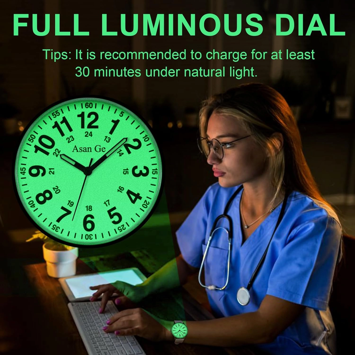 Nurse Watch for Nurse Medical Professionals Students Doctors Women Men Waterproof Watch 24 Hour Military Time Luminouse Easy to Read Dial with Second Hand