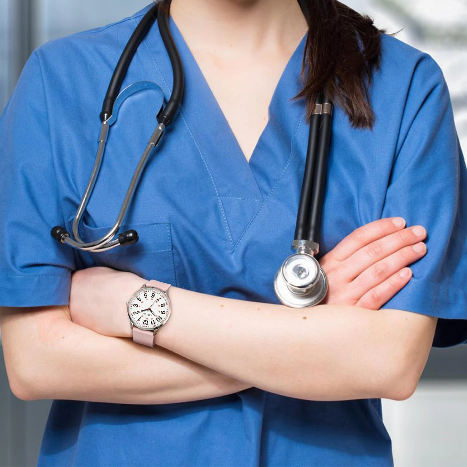 Nurse Watch for Nurse Medical Professionals Students Doctors Women Men Waterproof Watch 24 Hour Military Time Luminouse Easy to Read Dial with Second Hand