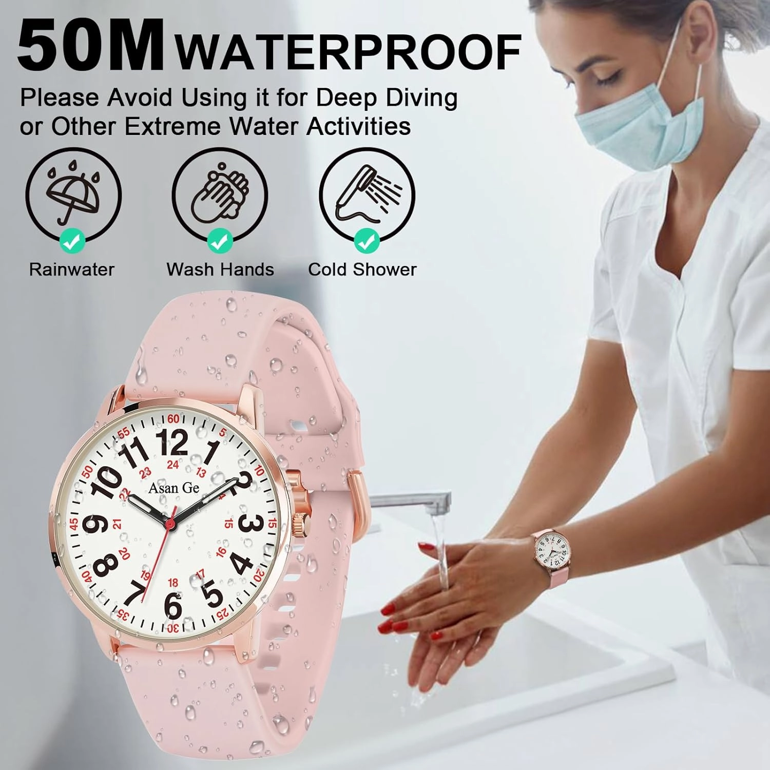 Nurse Watch for Nurse Medical Professionals Students Doctors Women Men Waterproof Watch 24 Hour Military Time Luminouse Easy to Read Dial with Second Hand