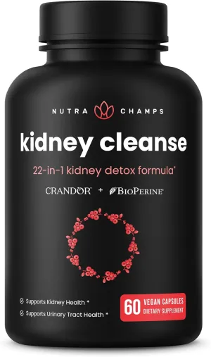 NutraChamps Kidney Cleanse Detox, 22-in-1 Kidney Health Supplement, Extra Strength 50:1 Cranberry Extract with Bioperine for Increased Absorption