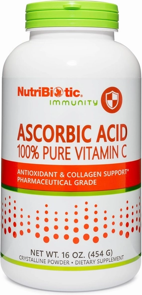 NutriBiotic Ascorbic Acid Vitamin C Powder, 16 Oz | Pharmaceutical Grade L-Ascorbic Acid, 2000 Mg Per Serving | Essential Immune & Antioxidant Collagen Support Supplement | Vegan, Gluten & GMO Free