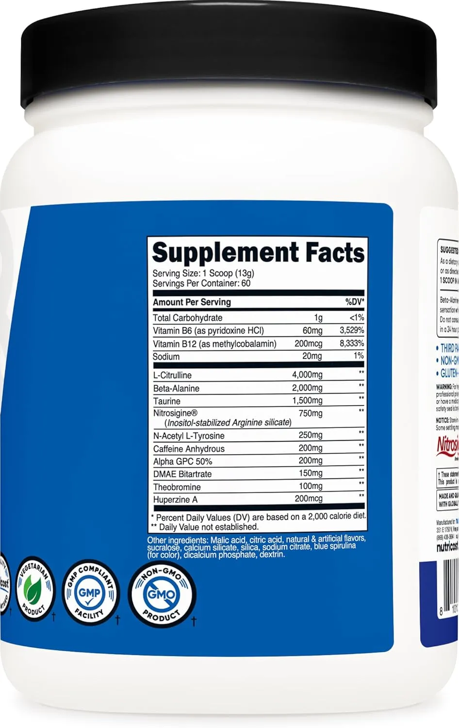 Nutricost Pre-Workout Complex Powder (60 Servings, Blue Raspberry) - Pre-Workout Supplement with Beta-Alanine, Taurine & Amino Acids