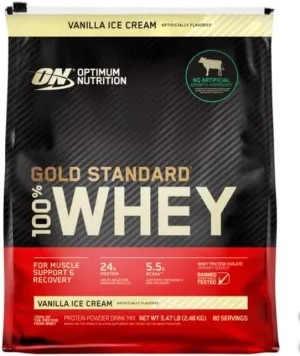 Nutrition Gold Standard 100% Whe'y Protein Powder, Vanilla Ice Cream, 5.64lbs