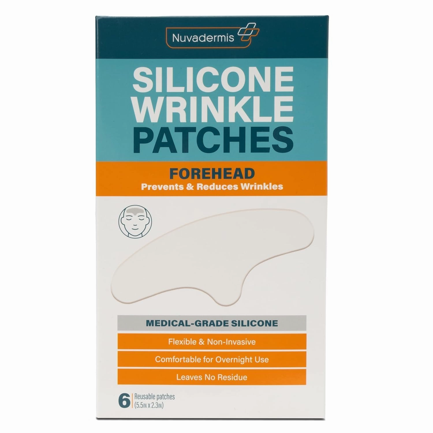 NUVADERMIS Silicone Forehead Wrinkle Patches - Anti Aging Wrinkle Patches for Face Overnight Use - Reduces Fine Lines and Wrinkles (Forehead, 6 Pack)