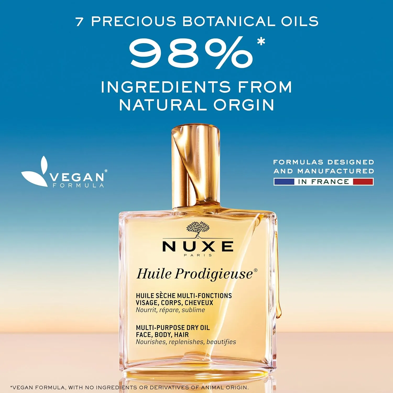 Nuxe Huile Prodigieuse Multi-Purpose Dry Oil - Radiant Glow and Lightweight Hydration for Face, Body & Hair. Nourishes, Repairs and Enhances