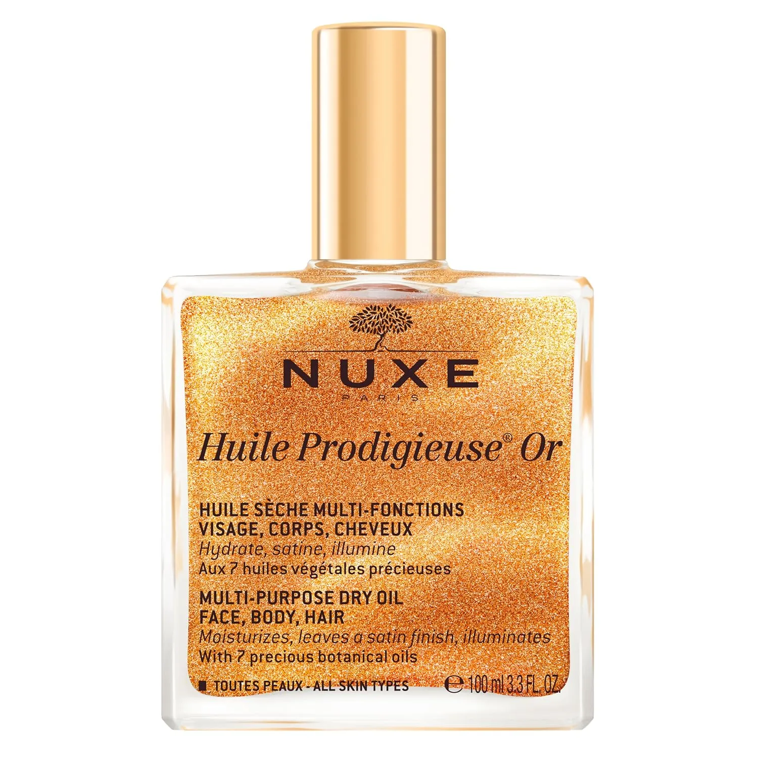 NUXE Huile Prodigieuse Shimmer Multi-Purpose Dry Oil - Luxurious Radiant Glow and Hydration for Face, Body & Hair