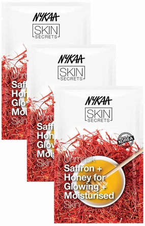 Nykaa Naturals Skin Secrets Bubble Sheet Mask, Saffron and Honey, 0.67 oz - Pore Cleansing, Anti-Aging Sheet Face Mask - Brightening, Hydrating Mask (Pack of 3)