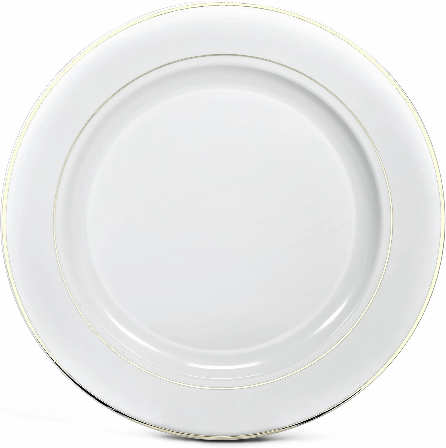 OCCASIONS 120 pcs Chargers pack Wedding Party 12'' Disposable Plastic Charger Plates/Charger (Celebration in White & Gold Rim)