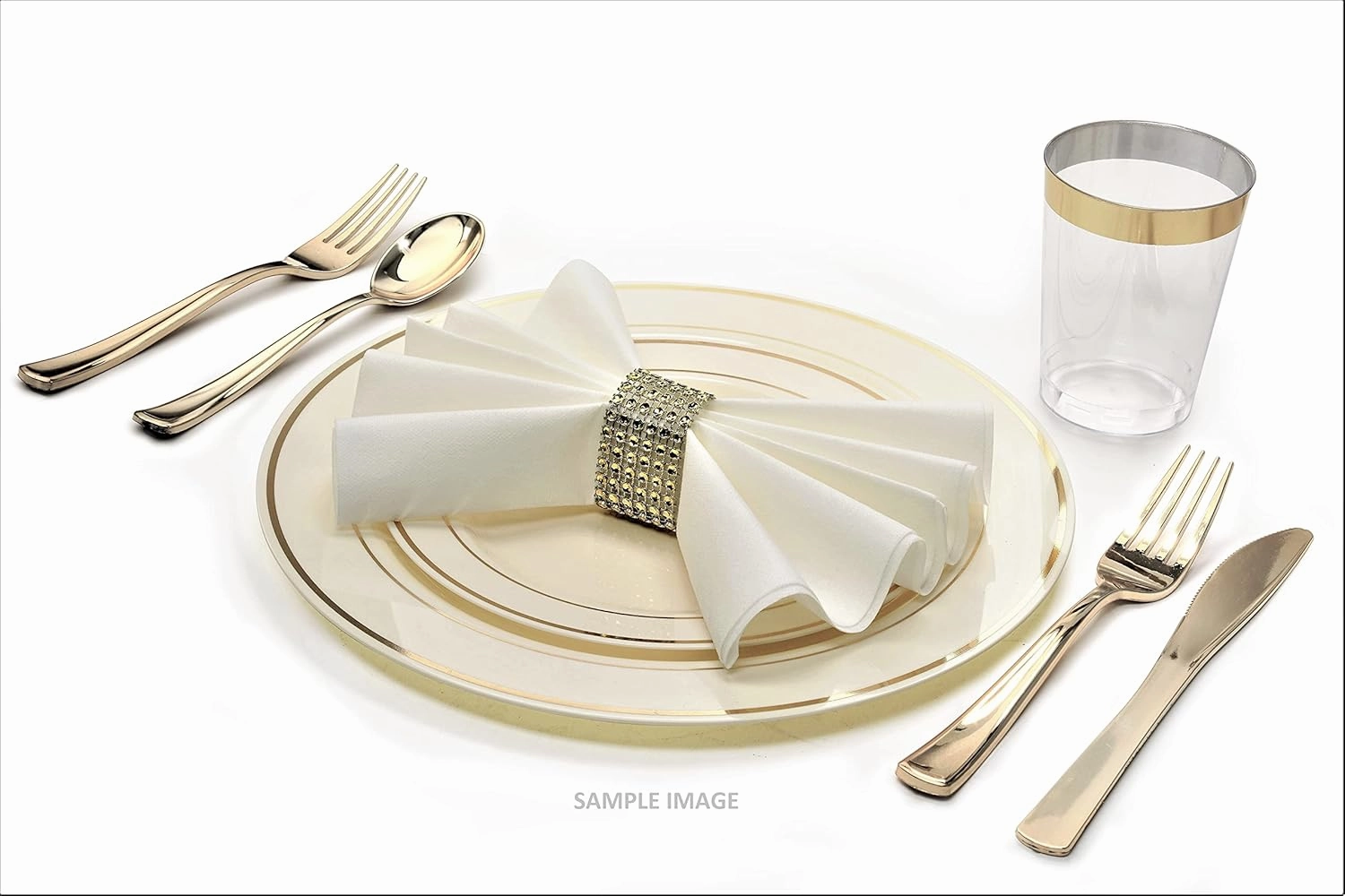 OCCASIONS 240 Plates Pack,(120 Guests) Heavyweight Premium Wedding Party Disposable Plastic Plates Set -120 x 10.5'' Dinner   120 x 7.5'' Salad/Dessert (Ivory & Gold Rim)