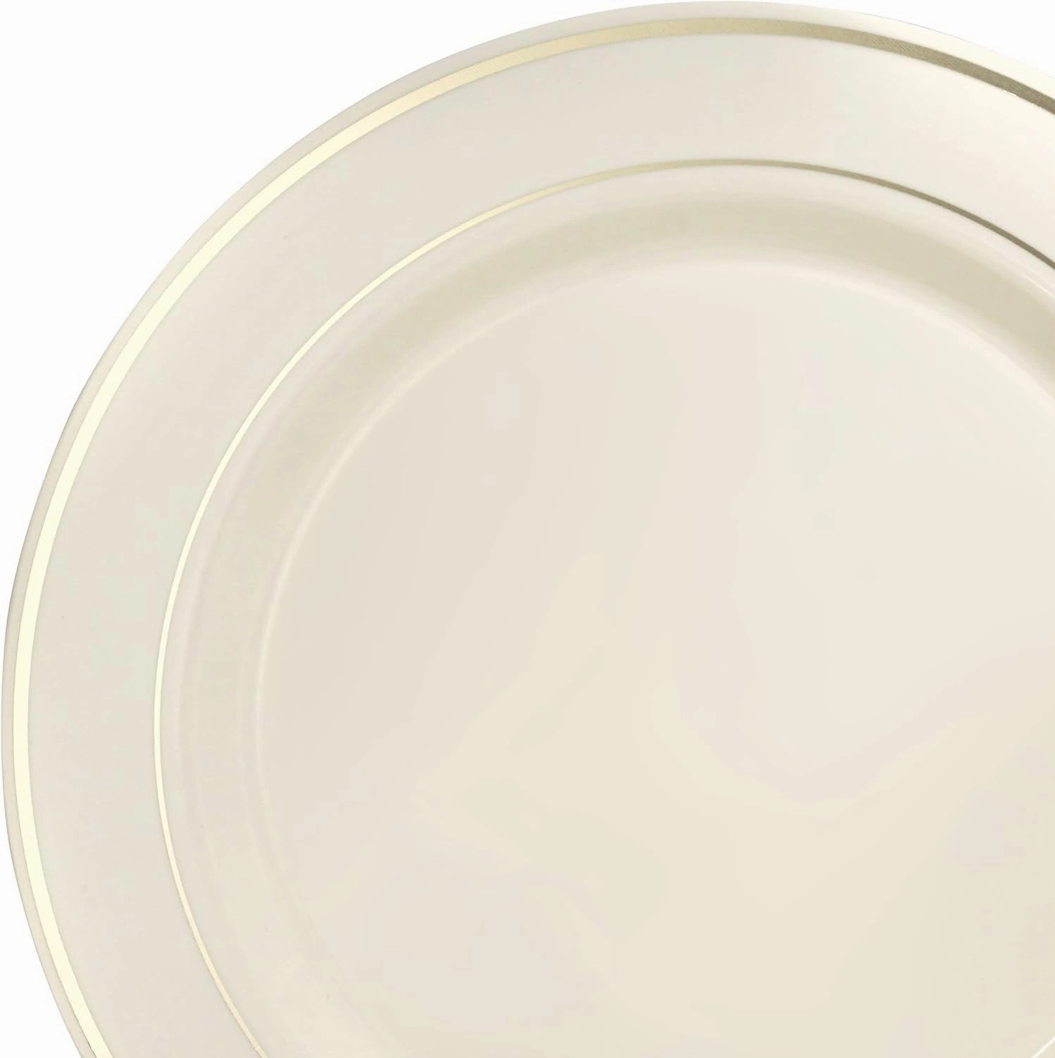 OCCASIONS 240 Plates Pack,(120 Guests) Heavyweight Premium Wedding Party Disposable Plastic Plates Set -120 x 10.5'' Dinner   120 x 7.5'' Salad/Dessert (Ivory & Gold Rim)