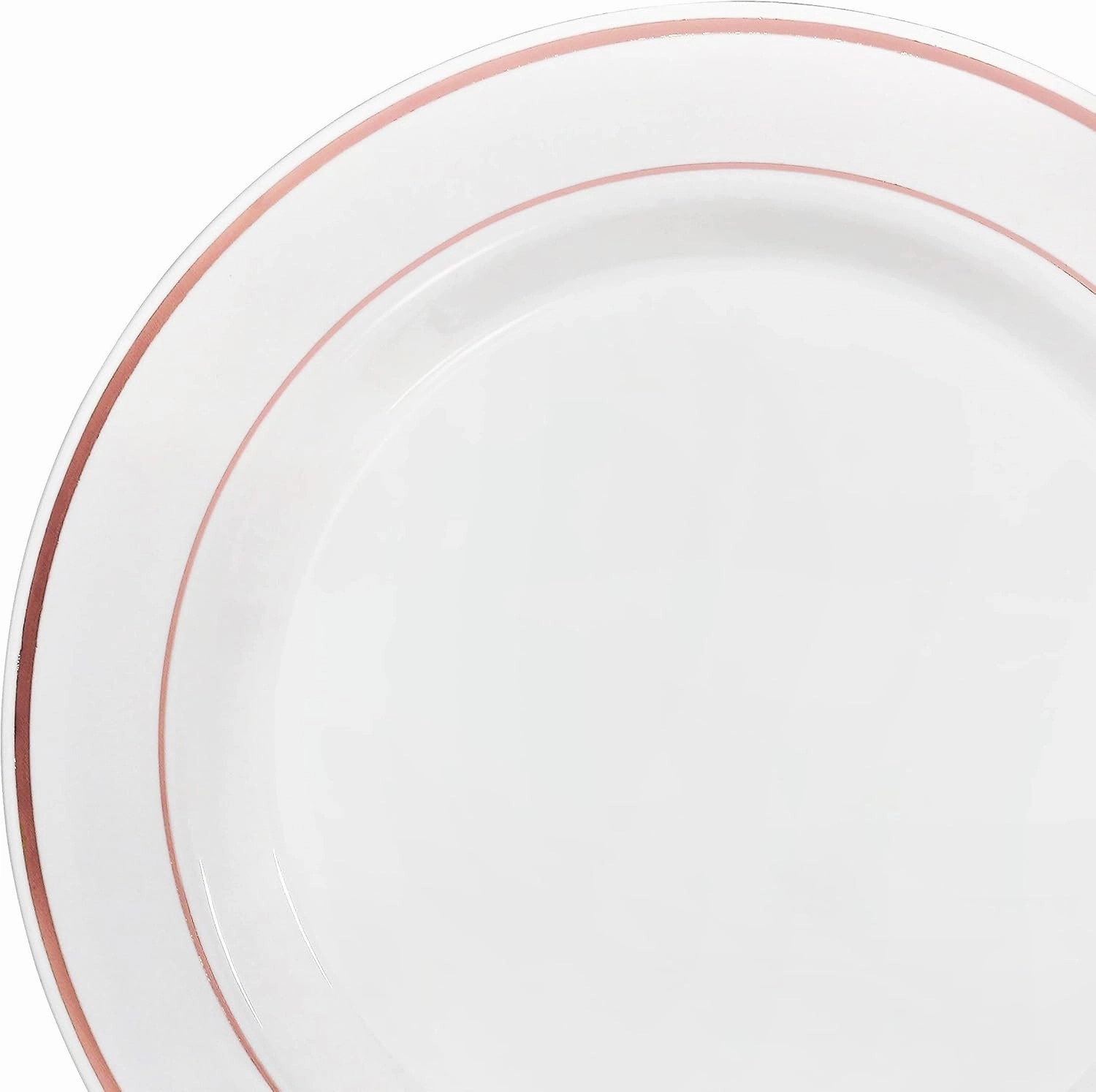 OCCASIONS 240 Plates Pack,(120 Guests) Heavyweight Premium Wedding Party Disposable Plastic Plates Set -120 x 10.5'' Dinner   120 x 7.5'' Salad/Dessert (White & Rose Gold Rim)