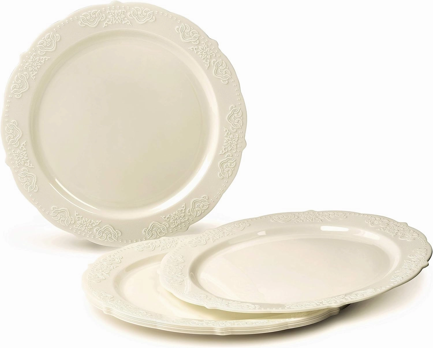 OCCASIONS 360 Pcs set (60 guest) Wedding Disposable Plastic Plate and Silverware Combo 10.25"   7.5"   Silverware (Double Fork) (Portofino Plain Ivory, Gold Silverware)