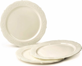 OCCASIONS 360 Pcs set (60 guest) Wedding Disposable Plastic Plate and Silverware Combo 10.25"   7.5"   Silverware (Double Fork) (Portofino Plain Ivory, Gold Silverware)