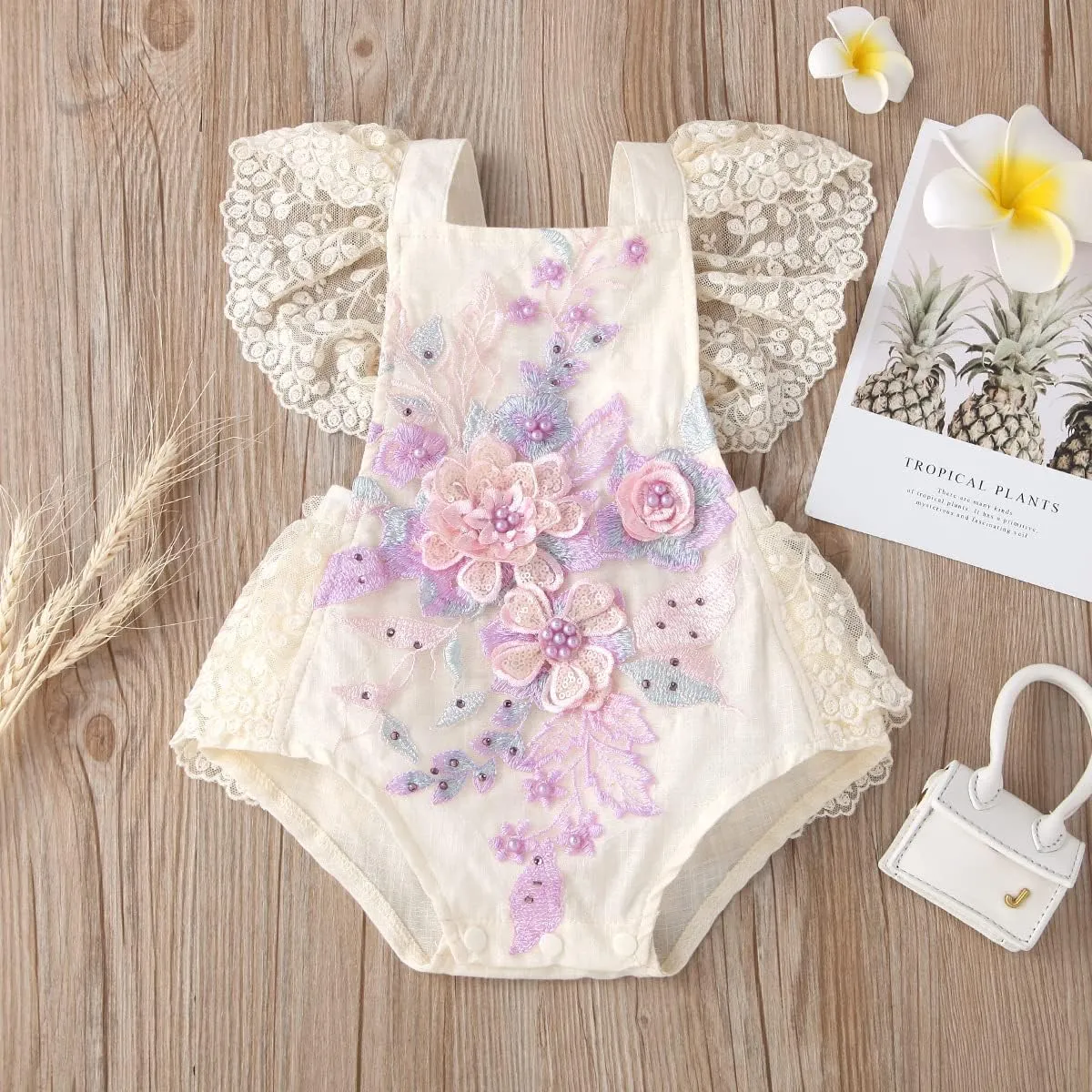 ODASDO Baby Girl Lace Romper Delicate Embroidery Backless Bodysuit with Flower Headband 2pcs Cake Smash Outfit…