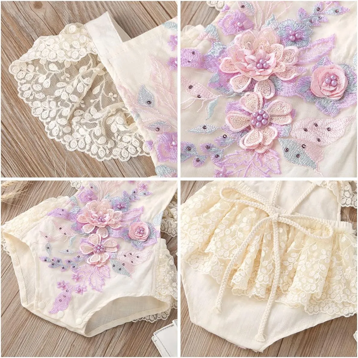 ODASDO Baby Girl Lace Romper Delicate Embroidery Backless Bodysuit with Flower Headband 2pcs Cake Smash Outfit…