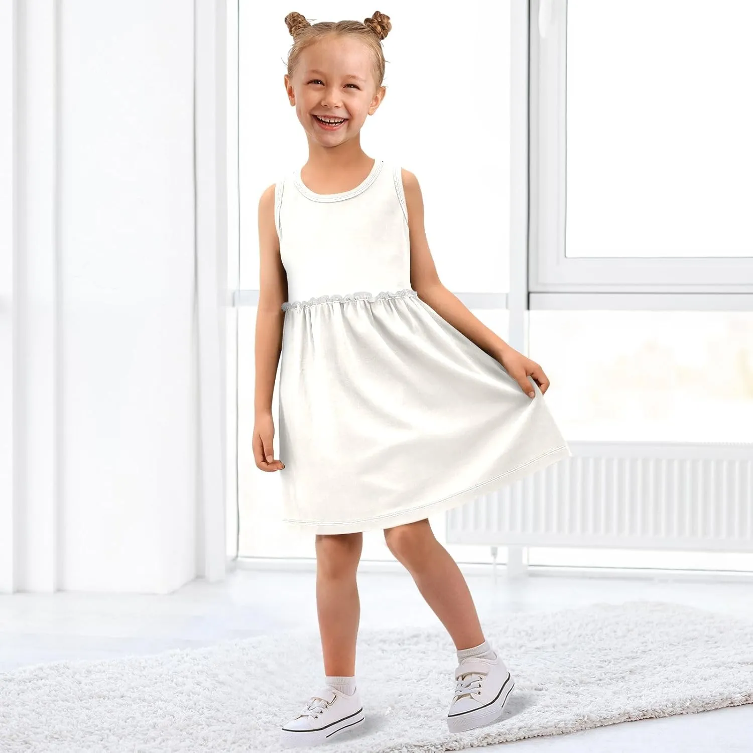 ODAWA Peach Puff Girls Sleeveless Dress Girls Casual Sundresses A-Line Girls Casual Dress for 2-8 Years Old Kids