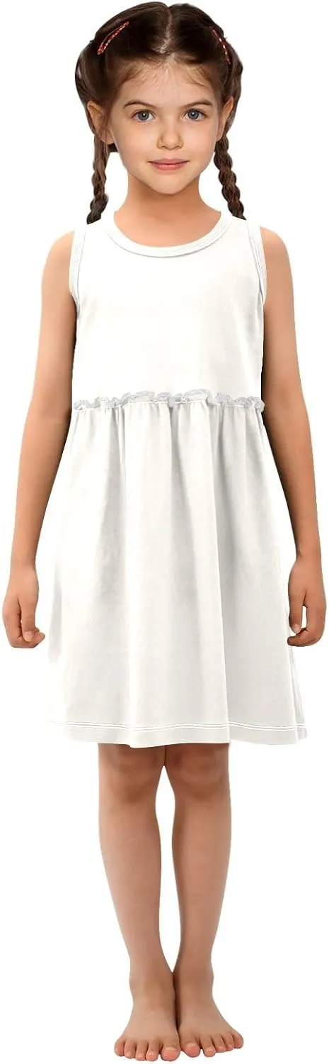 ODAWA Peach Puff Girls Sleeveless Dress Girls Casual Sundresses A-Line Girls Casual Dress for 2-8 Years Old Kids