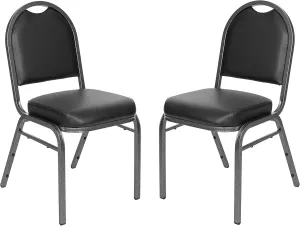 OEF Furnishings (Pack of 2) Premium Vinyl Upholstered Stack Banquet Chair, Black/Silver
