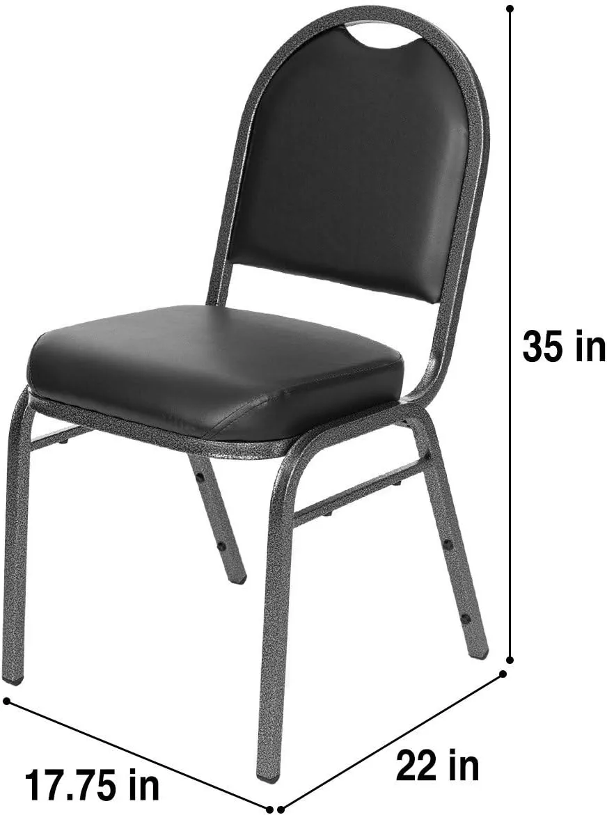 OEF Furnishings (Pack of 2) Premium Vinyl Upholstered Stack Banquet Chair, Black/Silver