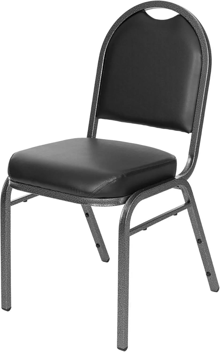 OEF Furnishings (Pack of 2) Premium Vinyl Upholstered Stack Banquet Chair, Black/Silver
