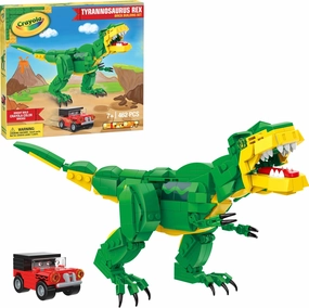 Officially Licensed Crayola Posable Tyrannosaurus Rex with Truck Tumbler Included 462 Pieces Multicolored Brick Building Set