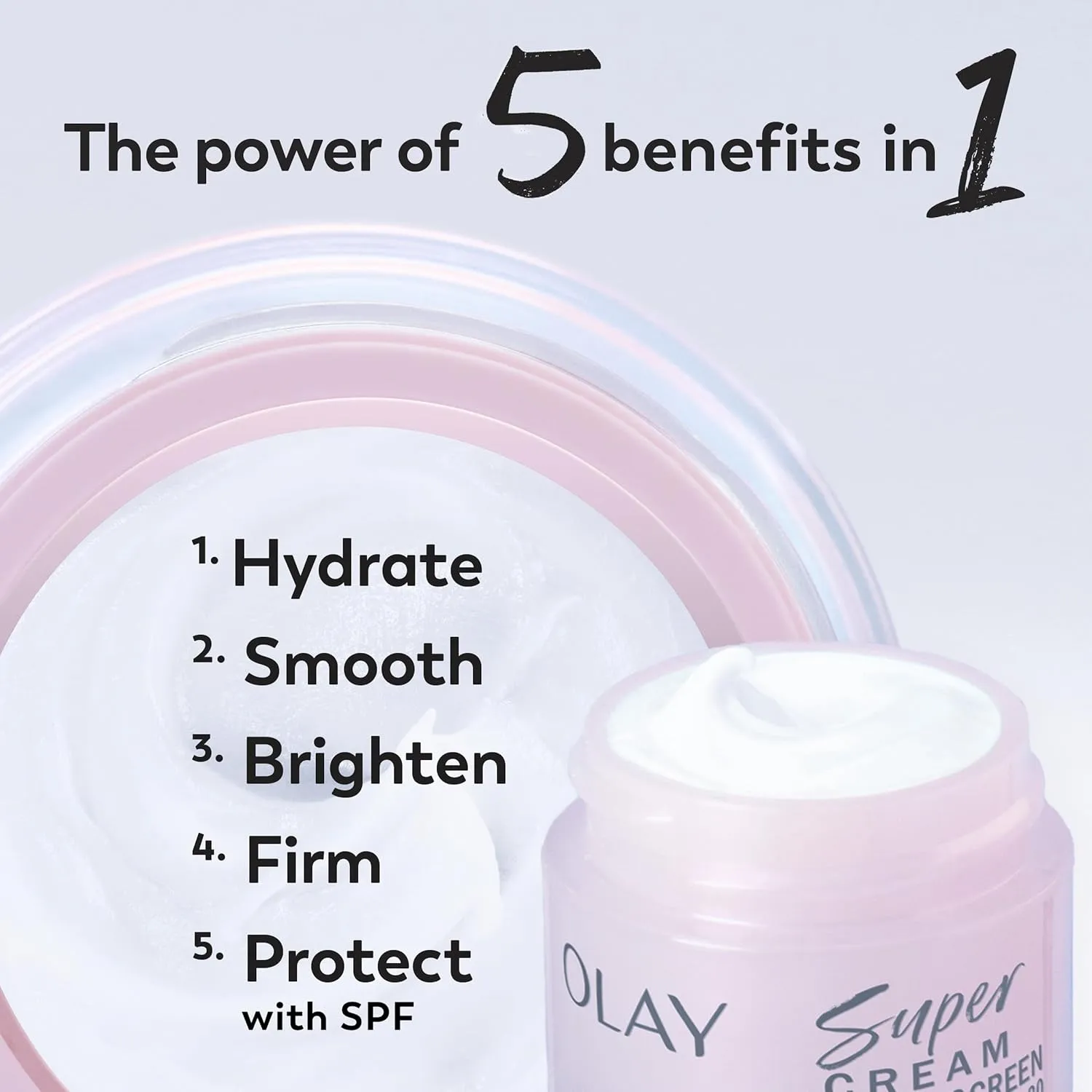 Olay Super Cream with Sunscreen SPF 30, Trial Size, Lightweight Face Moisturizer with Sun Protection, 5-in-1 Skin Care Benefits - Hydrating, Brightening, Firming - Niacinamide, Vitamin C, 15 mL