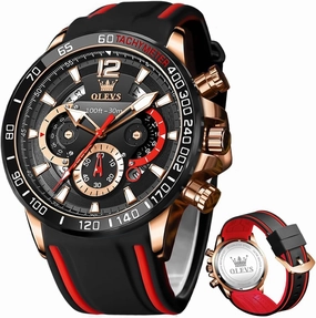 OLEVS Stylish Wrist Watch for Men,Silicone Strap Men Watches,Pro Diver Stainless Steel Chronograph Watch,Waterproof Date Dress Watch for Man,Large Face Male Watch