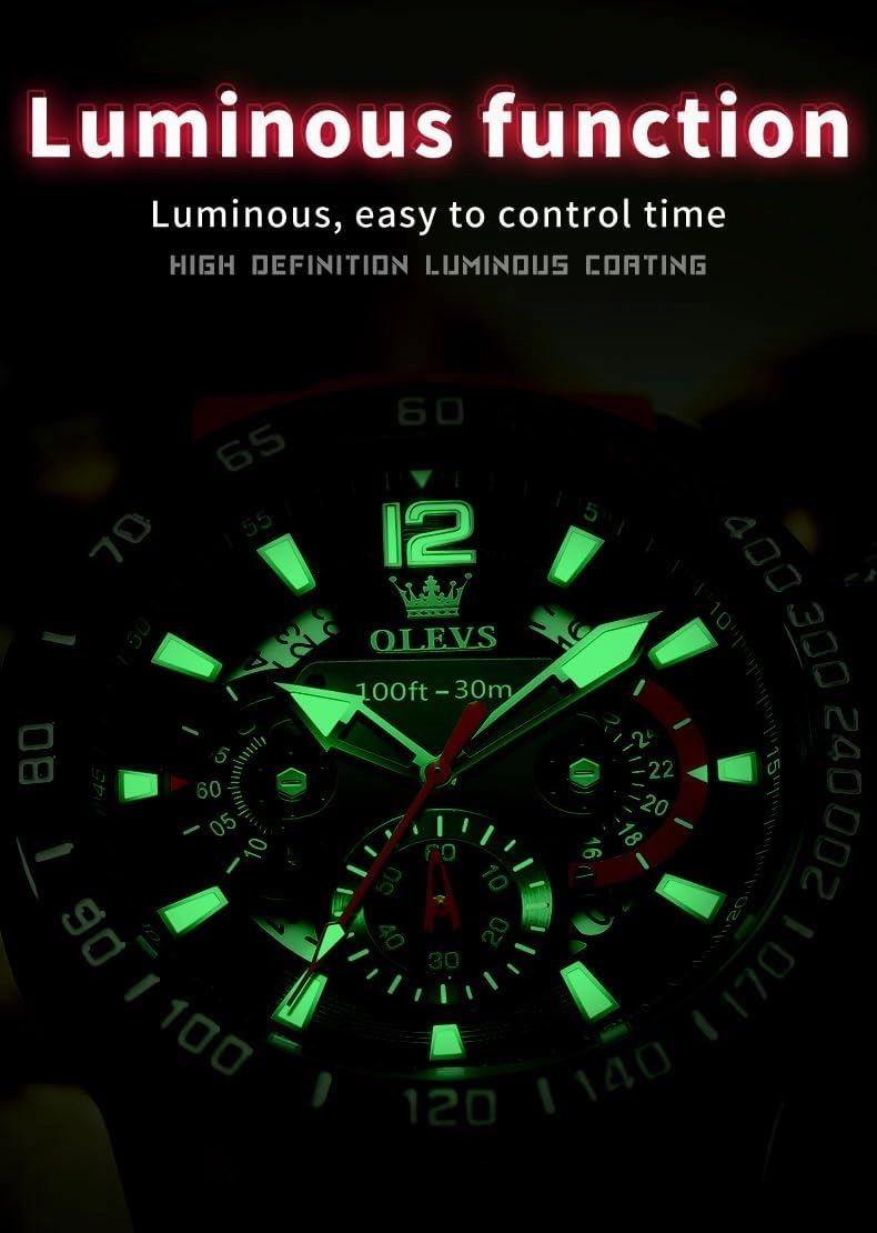 OLEVS Stylish Wrist Watch for Men,Silicone Strap Men Watches,Pro Diver Stainless Steel Chronograph Watch,Waterproof Date Dress Watch for Man,Large Face Male Watch