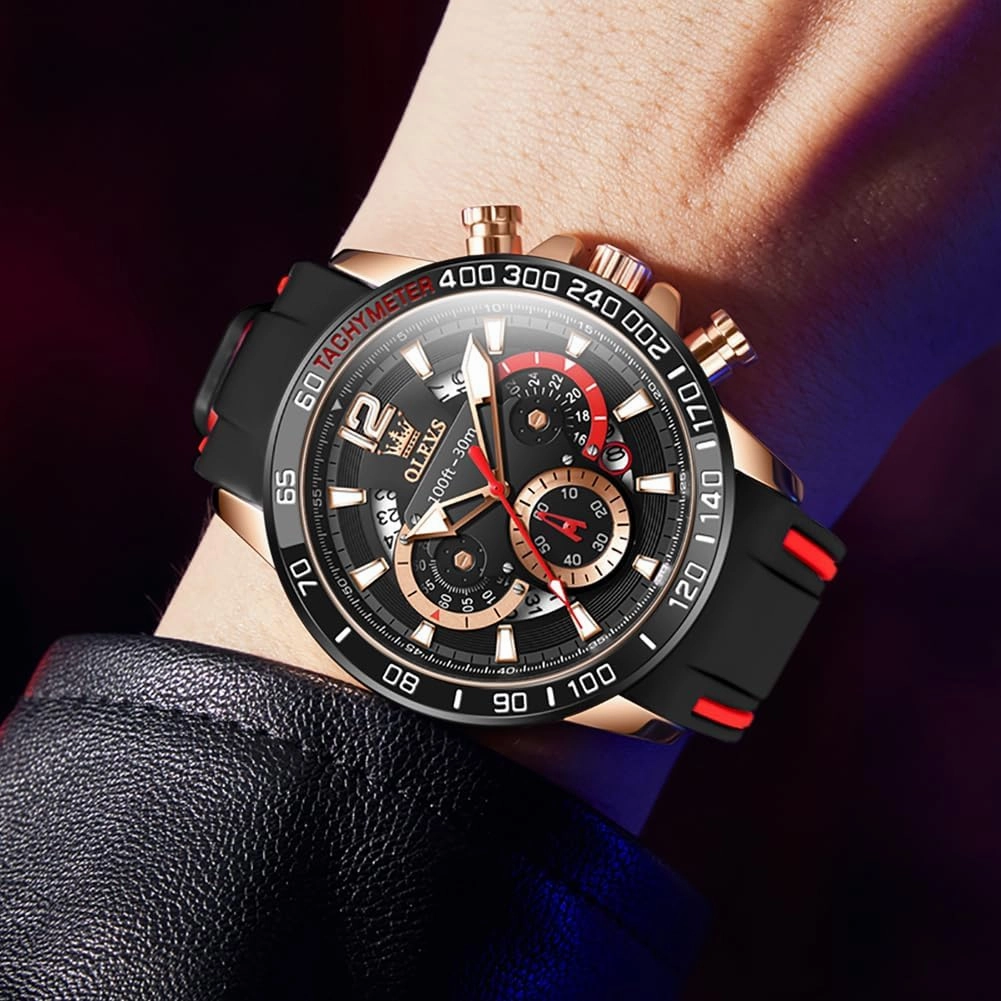 OLEVS Stylish Wrist Watch for Men,Silicone Strap Men Watches,Pro Diver Stainless Steel Chronograph Watch,Waterproof Date Dress Watch for Man,Large Face Male Watch