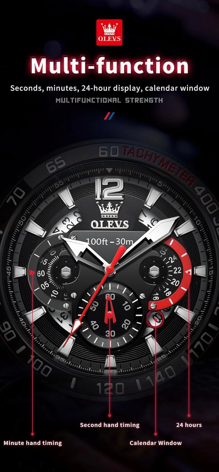OLEVS Stylish Wrist Watch for Men,Silicone Strap Men Watches,Pro Diver Stainless Steel Chronograph Watch,Waterproof Date Dress Watch for Man,Large Face Male Watch
