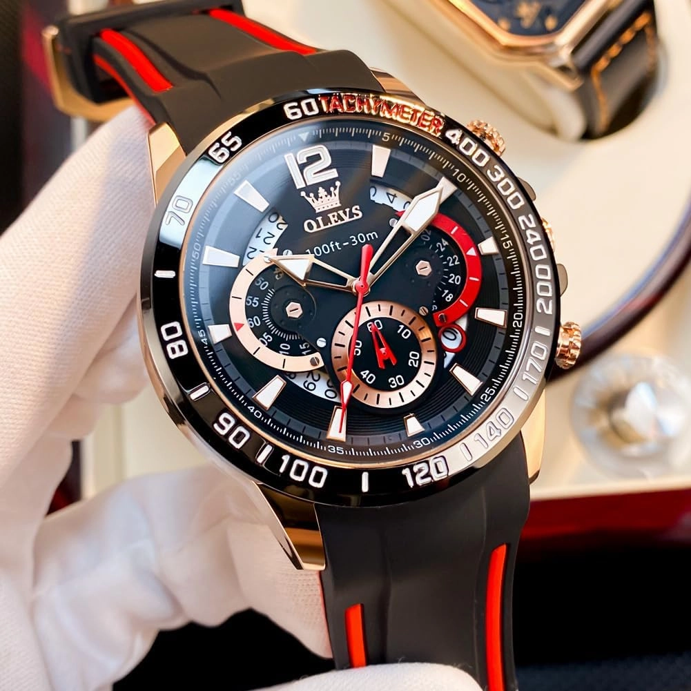 OLEVS Stylish Wrist Watch for Men,Silicone Strap Men Watches,Pro Diver Stainless Steel Chronograph Watch,Waterproof Date Dress Watch for Man,Large Face Male Watch