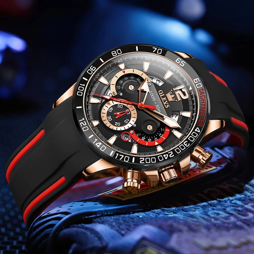 OLEVS Stylish Wrist Watch for Men,Silicone Strap Men Watches,Pro Diver Stainless Steel Chronograph Watch,Waterproof Date Dress Watch for Man,Large Face Male Watch
