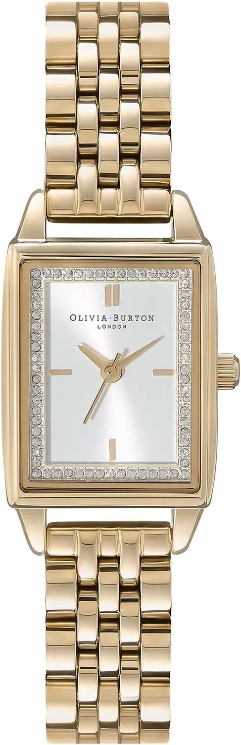 Olivia Burton Rectangular Women's 3H Quartz Watch, Stainless Steel Bracelet, Water Resistant up to 3ATM/30 Meters, Contemporary-Meets-Classic Edge, Gift for Her, 25.5mm