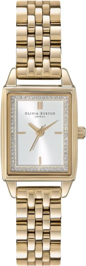 Olivia Burton Rectangular Women's 3H Quartz Watch, Stainless Steel Bracelet, Water Resistant up to 3ATM/30 Meters, Contemporary-Meets-Classic Edge, Gift for Her, 25.5mm