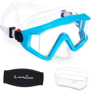 OMGear Swim Goggles Snorkel Mask Dive Mask Anti-Fog Triple-Lens Goggles Swimming Adult Snorkeling Gear for Adults Youth Pool Goggles with Nose Cover Neoprene Mask Strap for Scuba Diving Spearfishing
