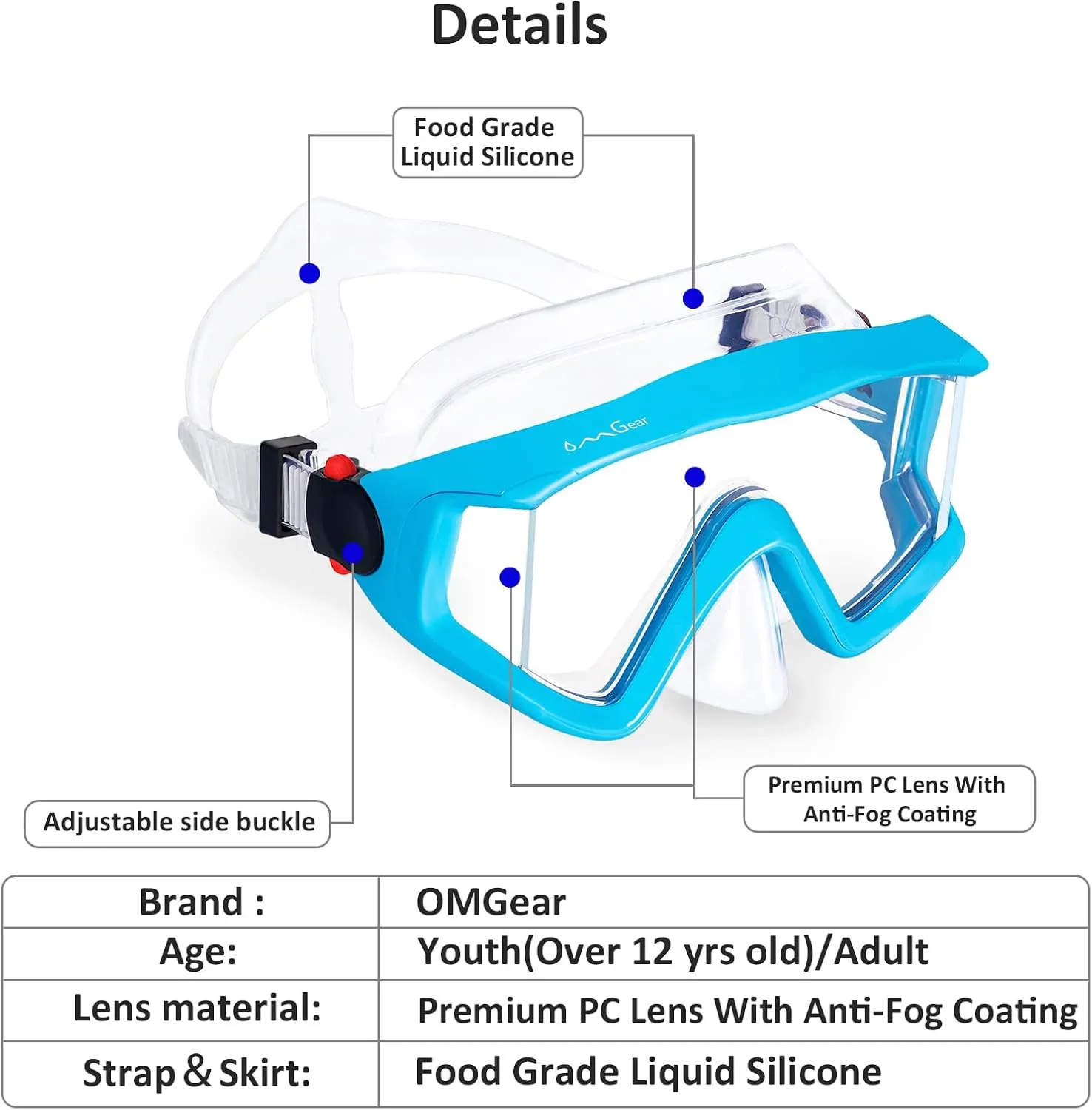 OMGear Swim Goggles Snorkel Mask Dive Mask Anti-Fog Triple-Lens Goggles Swimming Adult Snorkeling Gear for Adults Youth Pool Goggles with Nose Cover Neoprene Mask Strap for Scuba Diving Spearfishing
