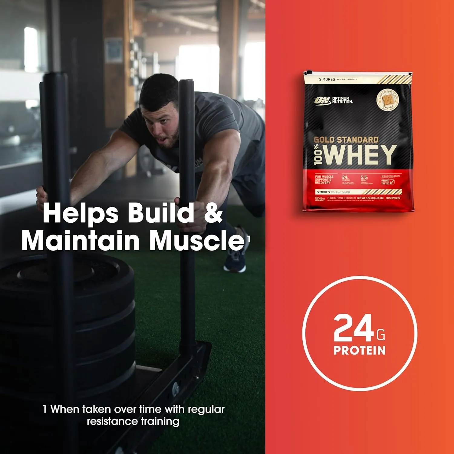 Optimum Nutrition 100% Gold Standard Whey Protein Powder - Protein Powder with a Blend of Hydrolyzed, Isolate & Whey - for Muscle Recovery - S'Mores, 5.64 lb (80 Servings)