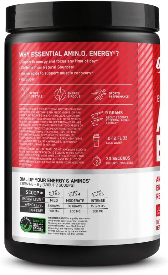 Optimum Nutrition Amino Energy - Pre Workout with Green Tea, BCAA, Amino Acids, Keto Friendly, Green Coffee Extract, Energy Powder - Juicy Strawberry Burst, 30 Servings (Packaging May Vary)