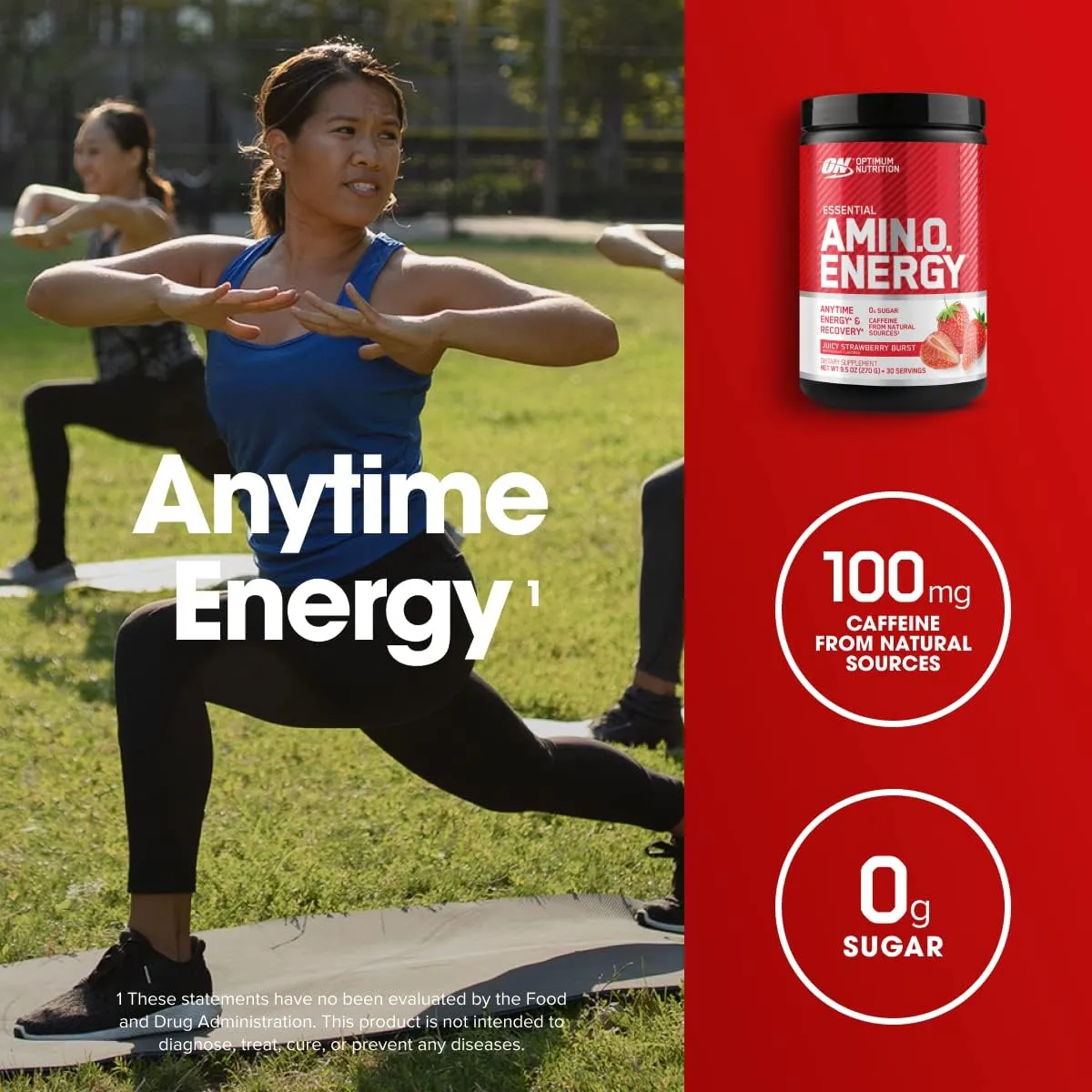 Optimum Nutrition Amino Energy - Pre Workout with Green Tea, BCAA, Amino Acids, Keto Friendly, Green Coffee Extract, Energy Powder - Juicy Strawberry Burst, 30 Servings (Packaging May Vary)