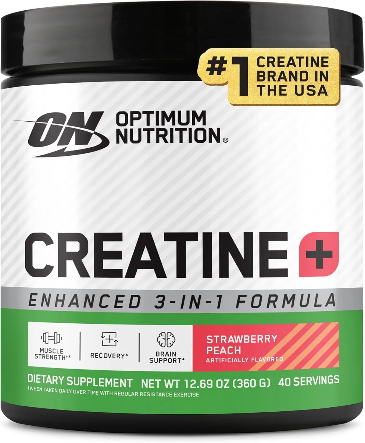 Optimum Nutrition Creatine Monohydrate Plus Powder, Strawberry Peach Flavored Creatine Performance Blend, with Electrolytes for Hydration, Added Vitamins, 40 Servings, 360 Grams (Packaging May Vary)