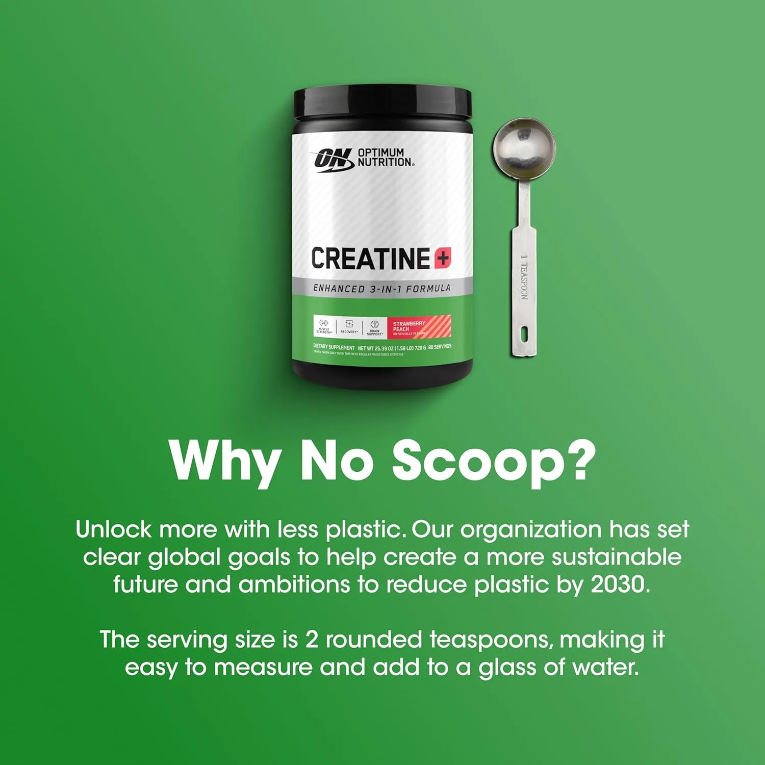 Optimum Nutrition Creatine Monohydrate Plus Powder, Strawberry Peach Flavored Creatine Performance Blend, with Electrolytes for Hydration, Added Vitamins, 80 Servings, 720 Grams (Packaging May Vary)