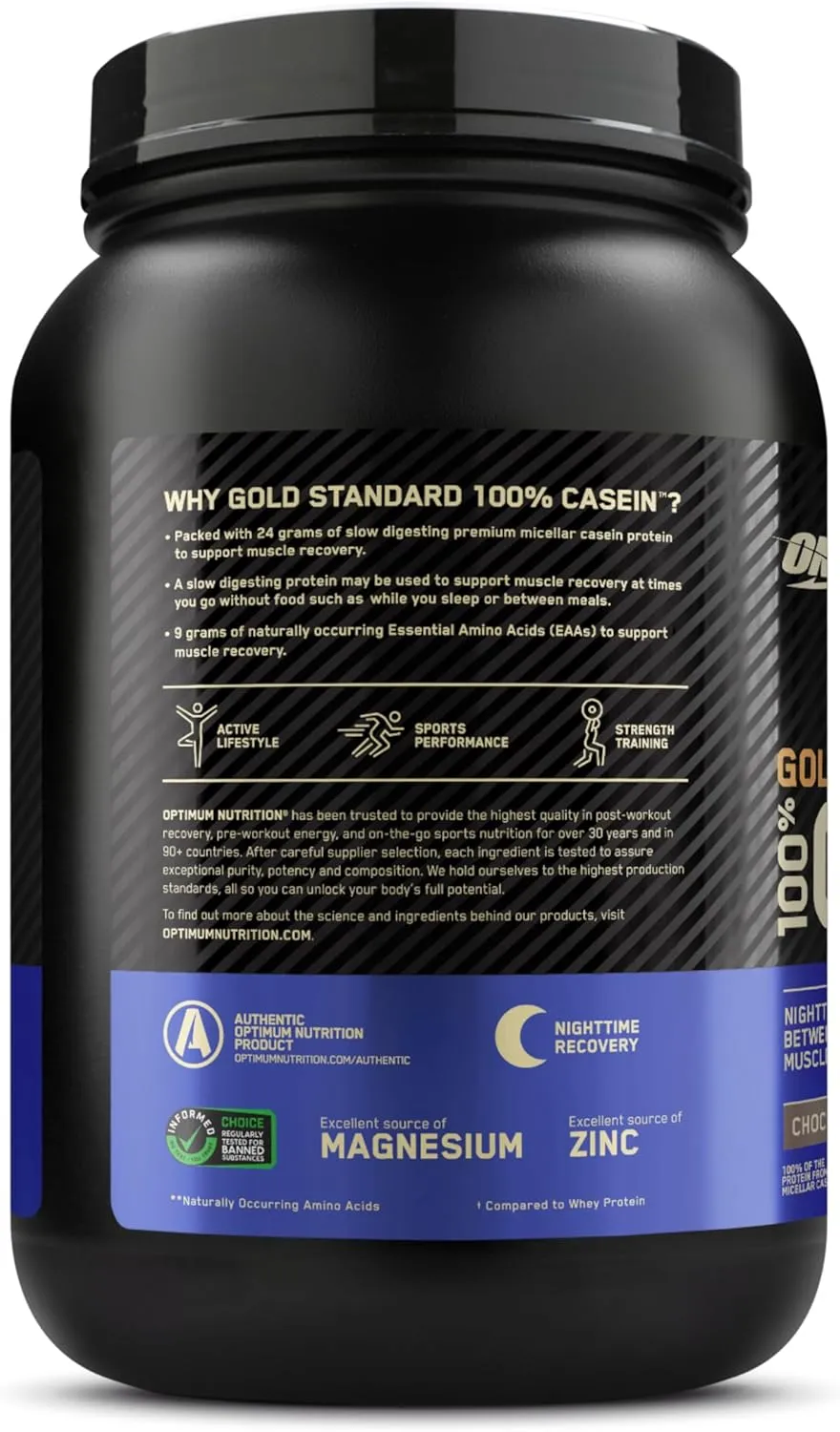 Optimum Nutrition Gold Standard 100% Micellar Casein Protein Powder, Slow Digesting, Helps Keep You Full, Overnight Muscle Recovery, Chocolate Supreme, 2 Pound (Packaging May Vary)