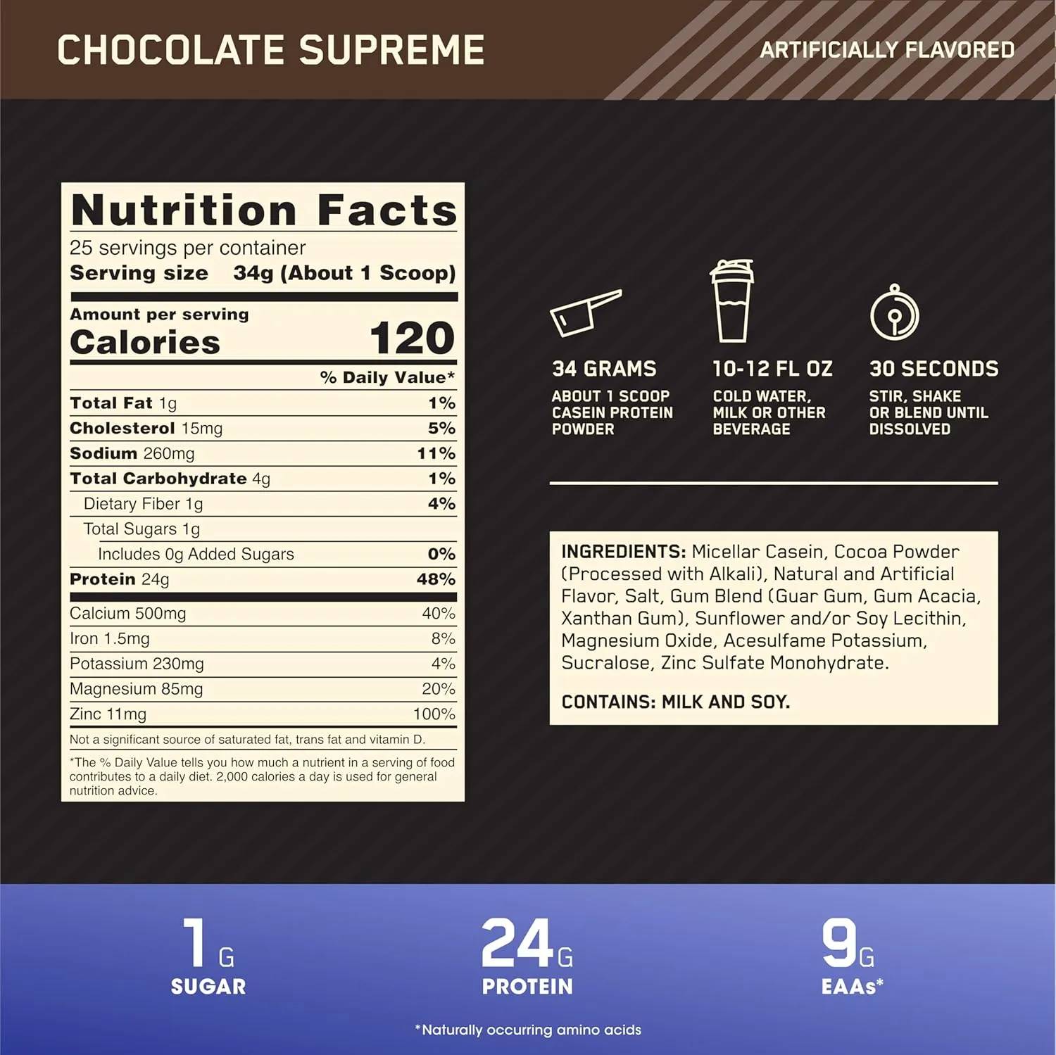 Optimum Nutrition Gold Standard 100% Micellar Casein Protein Powder, Slow Digesting, Helps Keep You Full, Overnight Muscle Recovery, Chocolate Supreme, 2 Pound (Packaging May Vary)