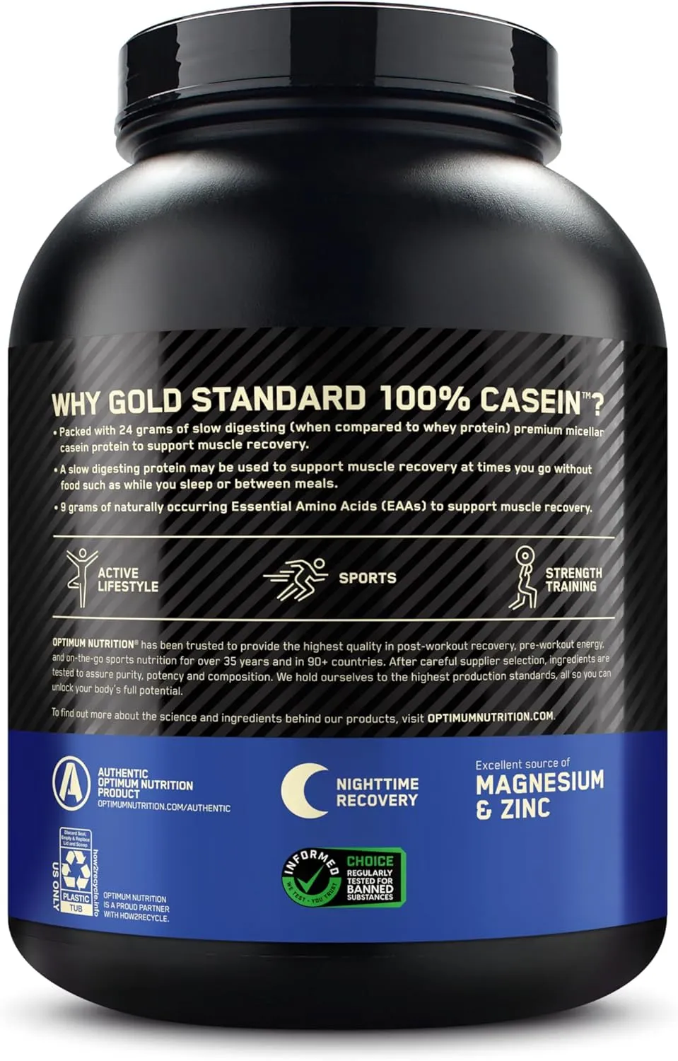 Optimum Nutrition Gold Standard 100% Micellar Casein Protein Powder, Slow Digesting, Helps Keep You Full, Overnight Muscle Recovery, Creamy Vanilla, 4 Pound (Packaging May Vary)