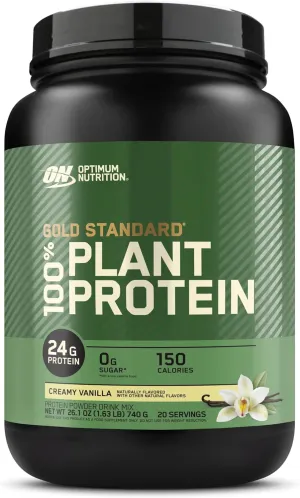 Optimum Nutrition Gold Standard 100% Plant Based Protein Powder, Gluten Free, Vegan Protein for Muscle Support and Recovery with Amino Acids - Creamy Vanilla, 20 Servings (Packaging May Vary)