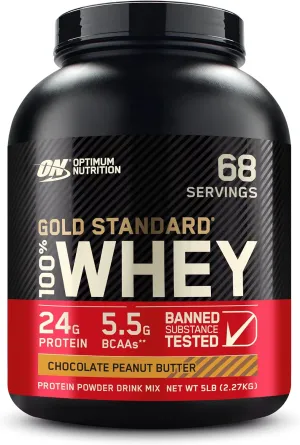 Optimum Nutrition Gold Standard 100% Whey Protein Powder, Chocolate Peanut Butter, 5 Pound (Packaging May Vary)